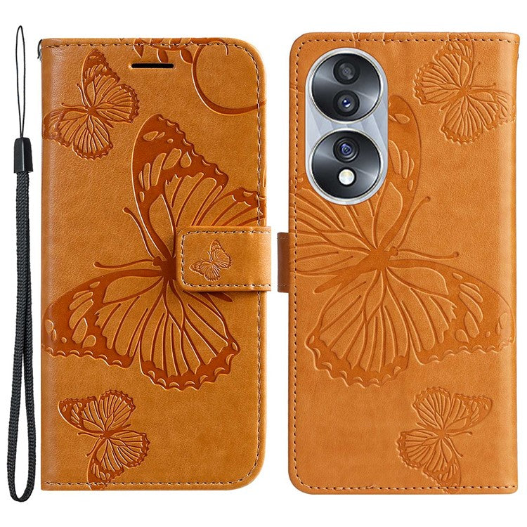 KT Imprinting Flower Series-2 for Honor 70 5G Magnetic Clasp PU Leather Mobile Phone Case Imprinted Butterfly Pattern Stand Wallet Cover - Yellow
