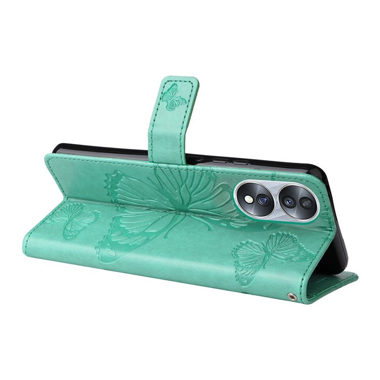 KT Imprinting Flower Series-2 for Honor 70 5G Magnetic Clasp PU Leather Mobile Phone Case Imprinted Butterfly Pattern Stand Wallet Cover - Green