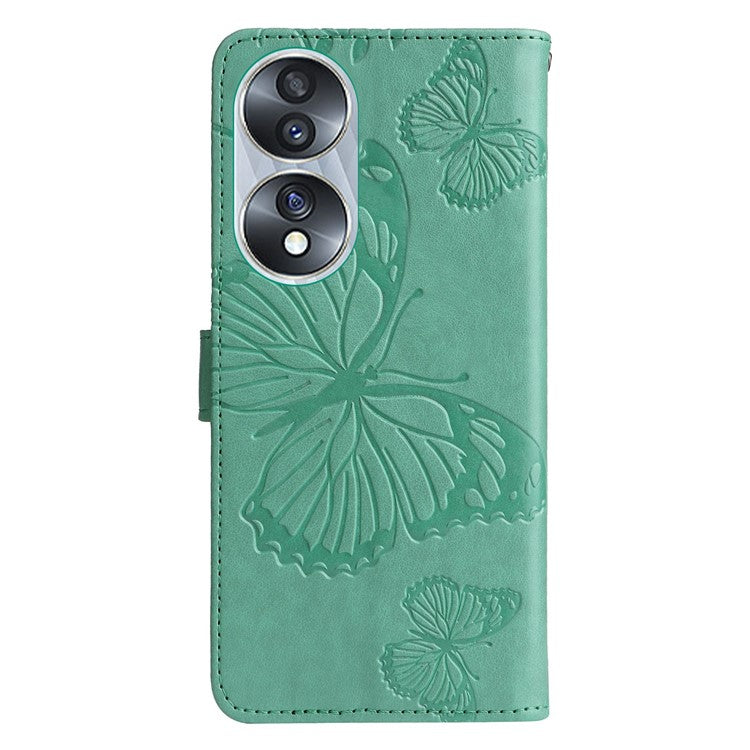 KT Imprinting Flower Series-2 for Honor 70 5G Magnetic Clasp PU Leather Mobile Phone Case Imprinted Butterfly Pattern Stand Wallet Cover - Green