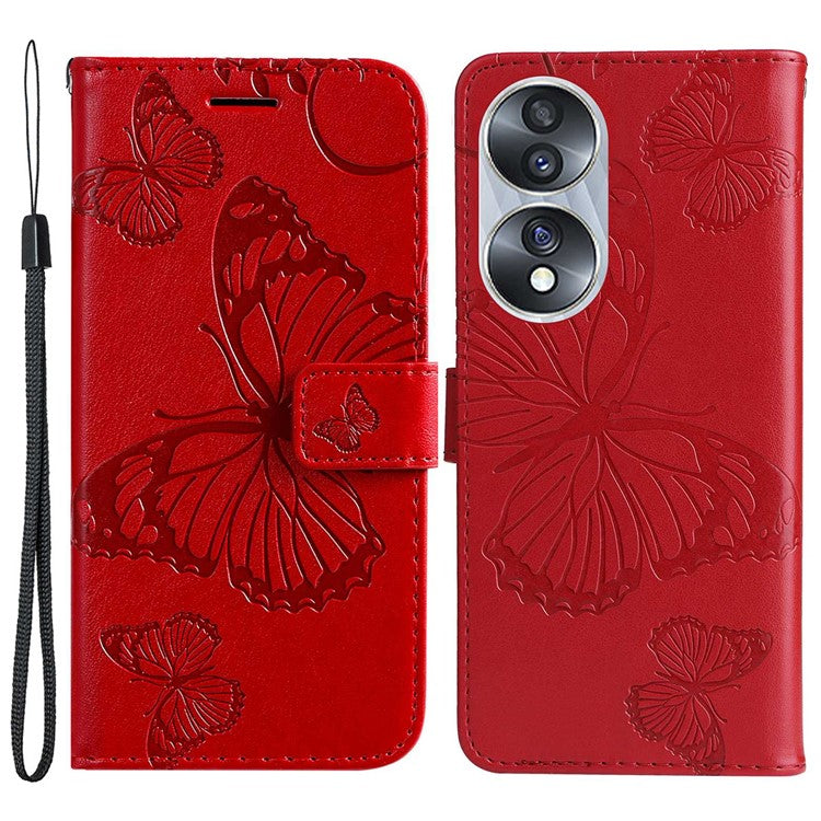 KT Imprinting Flower Series-2 for Honor 70 5G Magnetic Clasp PU Leather Mobile Phone Case Imprinted Butterfly Pattern Stand Wallet Cover - Red