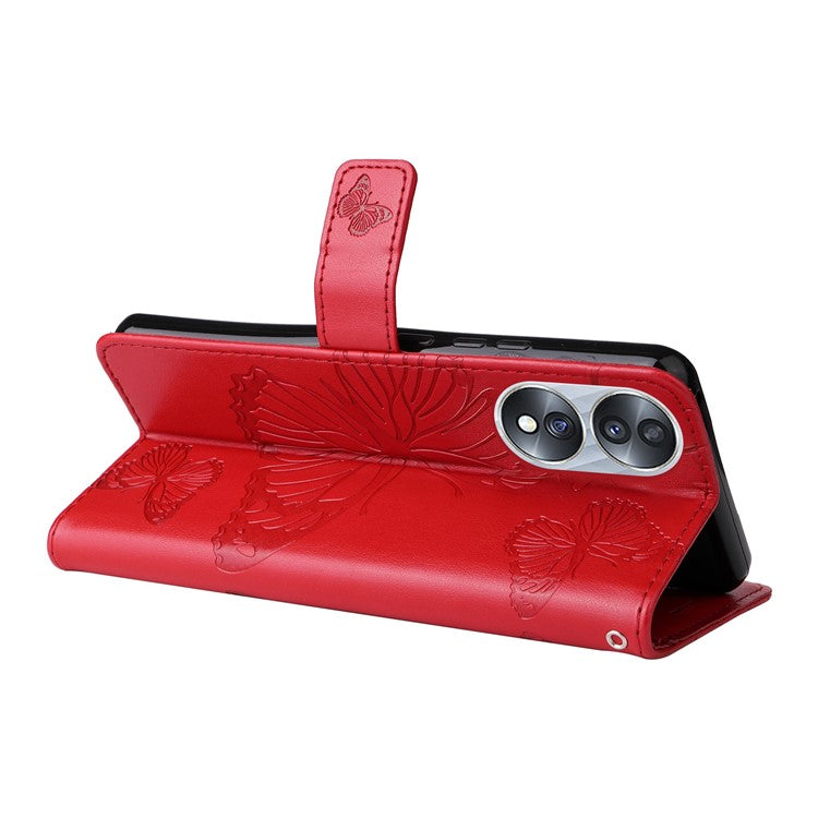 KT Imprinting Flower Series-2 for Honor 70 5G Magnetic Clasp PU Leather Mobile Phone Case Imprinted Butterfly Pattern Stand Wallet Cover - Red