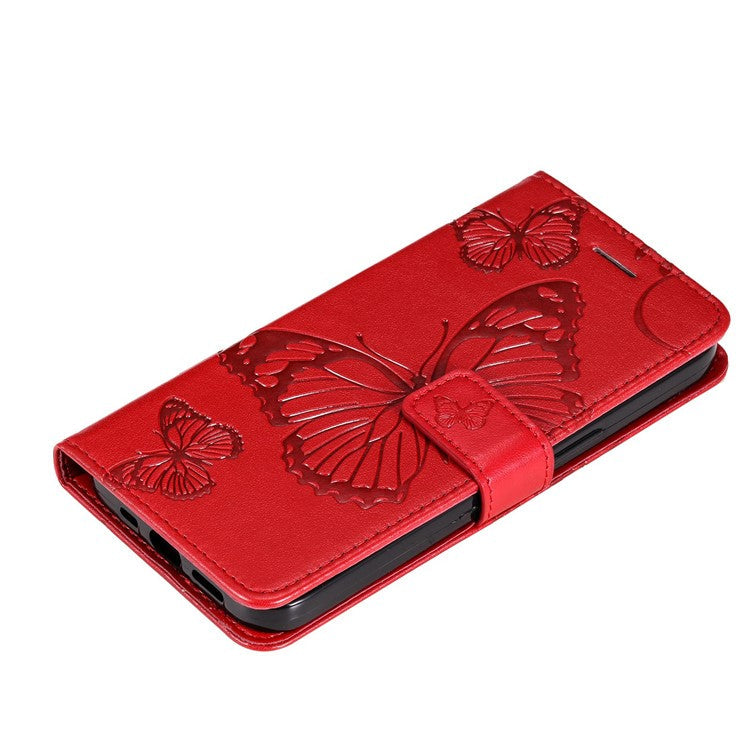 KT Imprinting Flower Series-2 for Honor 70 5G Magnetic Clasp PU Leather Mobile Phone Case Imprinted Butterfly Pattern Stand Wallet Cover - Red