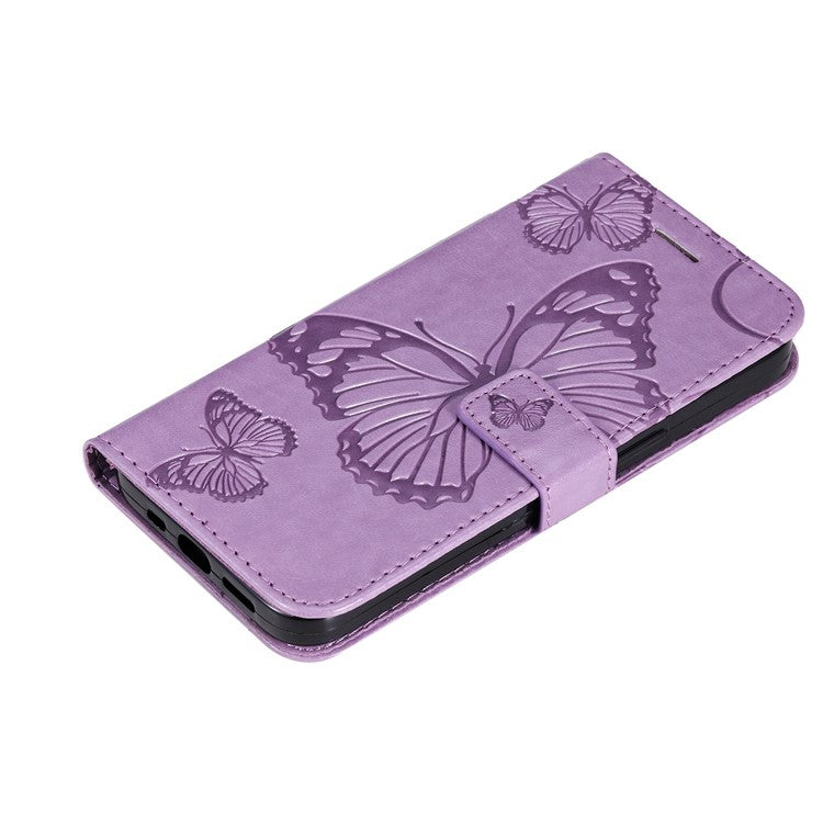 KT Imprinting Flower Series-2 for Honor 70 5G Magnetic Clasp PU Leather Mobile Phone Case Imprinted Butterfly Pattern Stand Wallet Cover - Purple