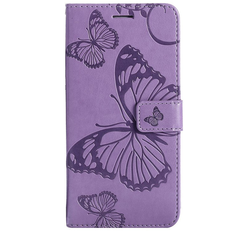 KT Imprinting Flower Series-2 for Honor 70 5G Magnetic Clasp PU Leather Mobile Phone Case Imprinted Butterfly Pattern Stand Wallet Cover - Purple
