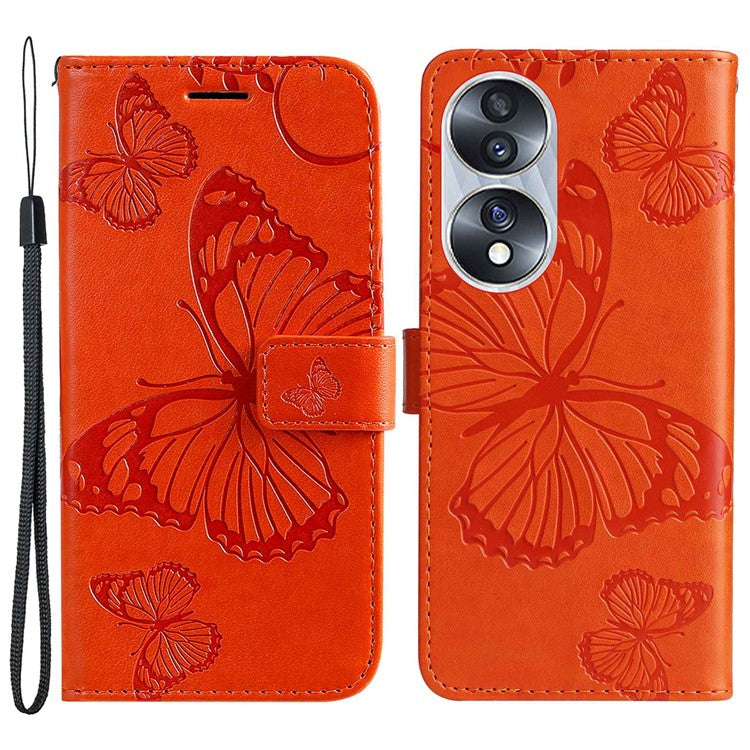 KT Imprinting Flower Series-2 for Honor 70 5G Magnetic Clasp PU Leather Mobile Phone Case Imprinted Butterfly Pattern Stand Wallet Cover - Orange