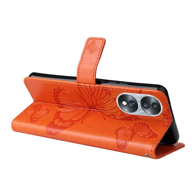 KT Imprinting Flower Series-2 for Honor 70 5G Magnetic Clasp PU Leather Mobile Phone Case Imprinted Butterfly Pattern Stand Wallet Cover - Orange