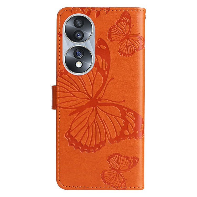 KT Imprinting Flower Series-2 for Honor 70 5G Magnetic Clasp PU Leather Mobile Phone Case Imprinted Butterfly Pattern Stand Wallet Cover - Orange