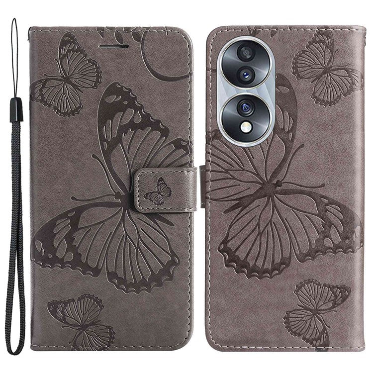 KT Imprinting Flower Series-2 for Honor 70 5G Magnetic Clasp PU Leather Mobile Phone Case Imprinted Butterfly Pattern Stand Wallet Cover - Grey
