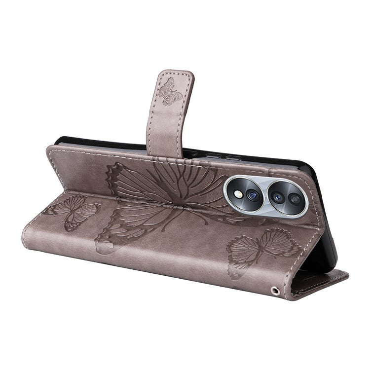 KT Imprinting Flower Series-2 for Honor 70 5G Magnetic Clasp PU Leather Mobile Phone Case Imprinted Butterfly Pattern Stand Wallet Cover - Grey