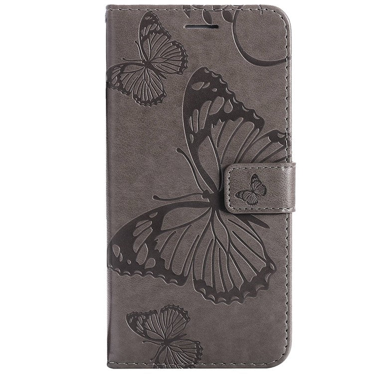 KT Imprinting Flower Series-2 for Honor 70 5G Magnetic Clasp PU Leather Mobile Phone Case Imprinted Butterfly Pattern Stand Wallet Cover - Grey