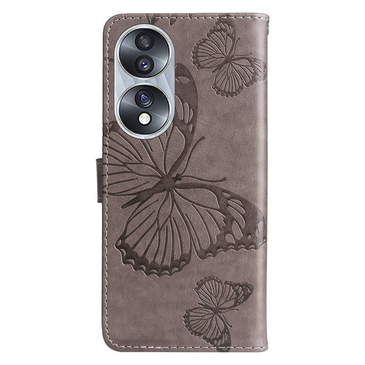 KT Imprinting Flower Series-2 for Honor 70 5G Magnetic Clasp PU Leather Mobile Phone Case Imprinted Butterfly Pattern Stand Wallet Cover - Grey