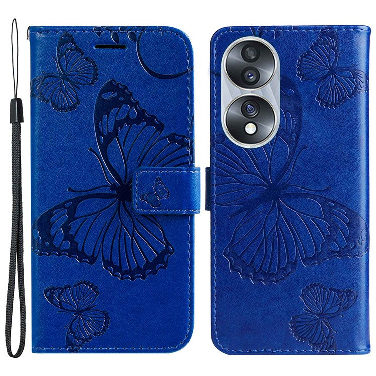 KT Imprinting Flower Series-2 for Honor 70 5G Magnetic Clasp PU Leather Mobile Phone Case Imprinted Butterfly Pattern Stand Wallet Cover - Blue