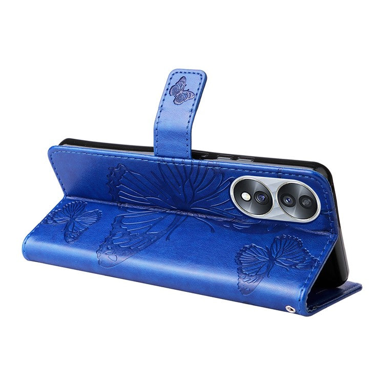 KT Imprinting Flower Series-2 for Honor 70 5G Magnetic Clasp PU Leather Mobile Phone Case Imprinted Butterfly Pattern Stand Wallet Cover - Blue