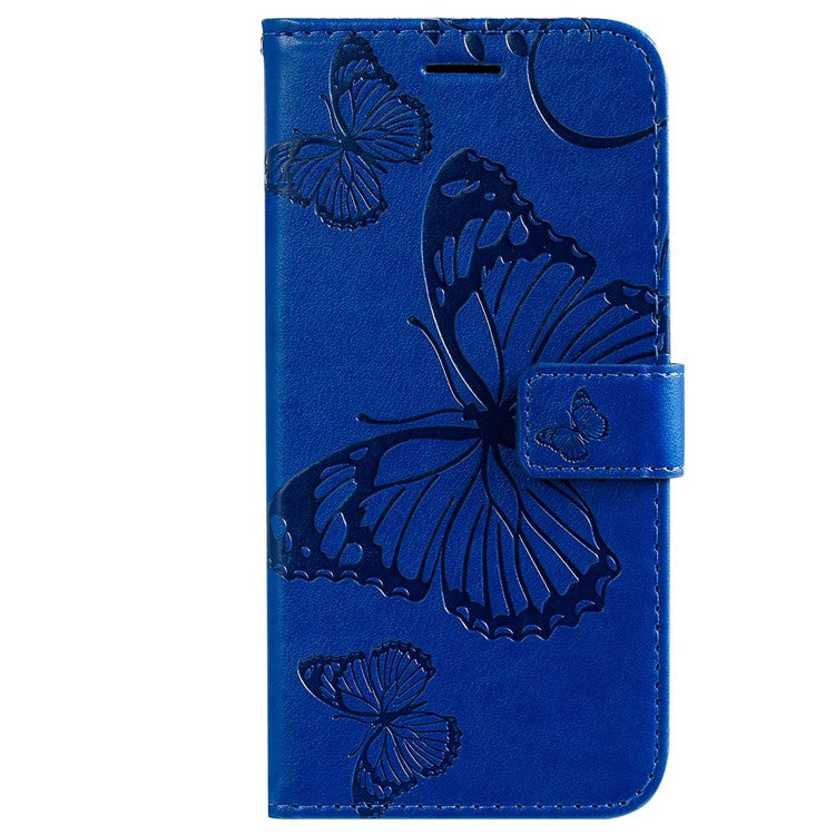 KT Imprinting Flower Series-2 for Honor 70 5G Magnetic Clasp PU Leather Mobile Phone Case Imprinted Butterfly Pattern Stand Wallet Cover - Blue