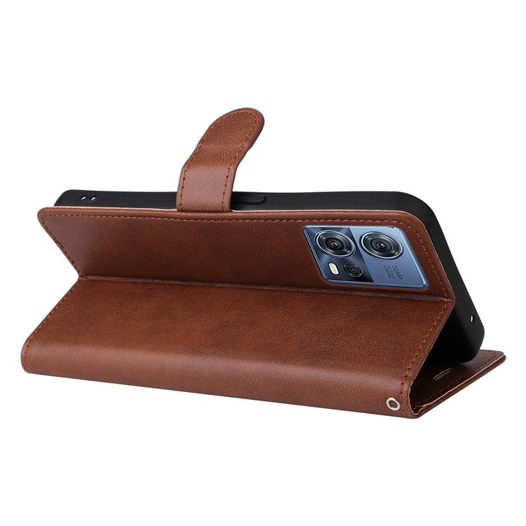 KT Leather Series-2 for Motorola Edge 30 Fusion 5G / Moto S30 Pro 5G Wallet Case Solid Color PU Leather Stand Magnetic Flip Phone Cover with Strap - Brown