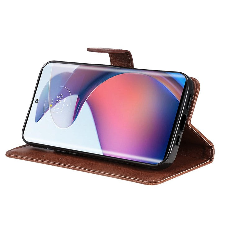 KT Leather Series-2 for Motorola Edge 30 Fusion 5G / Moto S30 Pro 5G Wallet Case Solid Color PU Leather Stand Magnetic Flip Phone Cover with Strap - Brown
