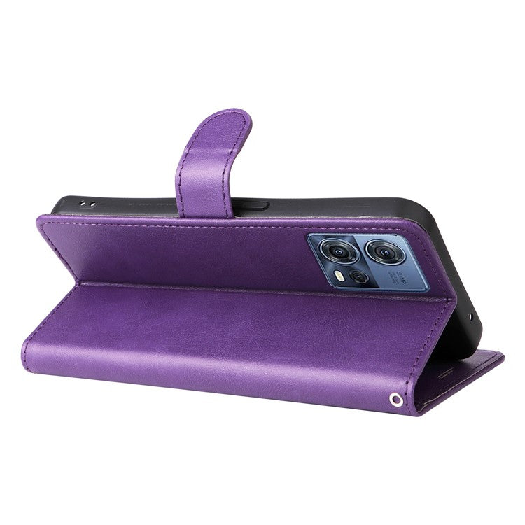 KT Leather Series-2 for Motorola Edge 30 Fusion 5G / Moto S30 Pro 5G Wallet Case Solid Color PU Leather Stand Magnetic Flip Phone Cover with Strap - Purple