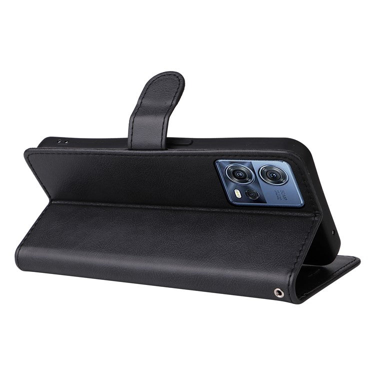 KT Leather Series-2 for Motorola Edge 30 Fusion 5G / Moto S30 Pro 5G Wallet Case Solid Color PU Leather Stand Magnetic Flip Phone Cover with Strap - Black