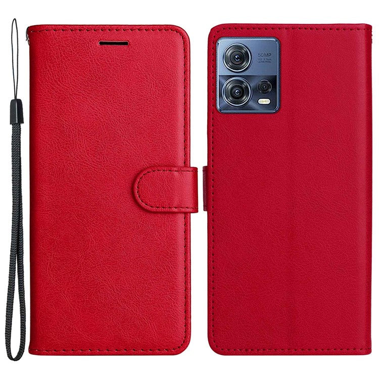 KT Leather Series-2 for Motorola Edge 30 Fusion 5G / Moto S30 Pro 5G Wallet Case Solid Color PU Leather Stand Magnetic Flip Phone Cover with Strap - Red