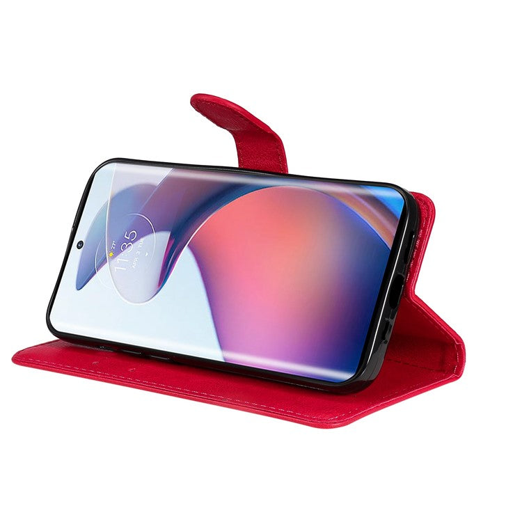 KT Leather Series-2 for Motorola Edge 30 Fusion 5G / Moto S30 Pro 5G Wallet Case Solid Color PU Leather Stand Magnetic Flip Phone Cover with Strap - Red