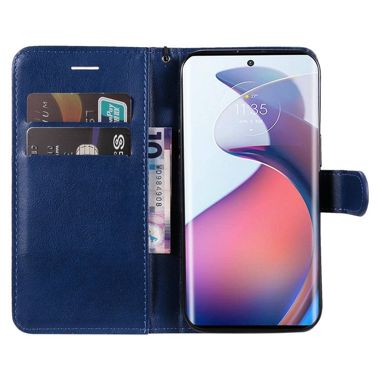 KT Leather Series-2 for Motorola Edge 30 Fusion 5G / Moto S30 Pro 5G Wallet Case Solid Color PU Leather Stand Magnetic Flip Phone Cover with Strap - Blue
