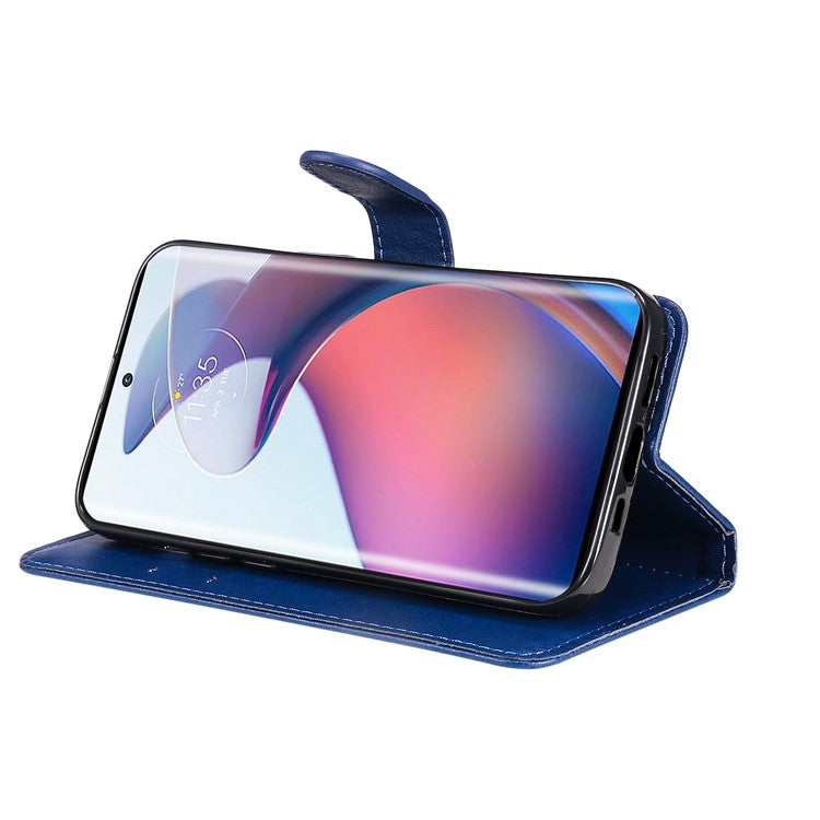 KT Leather Series-2 for Motorola Edge 30 Fusion 5G / Moto S30 Pro 5G Wallet Case Solid Color PU Leather Stand Magnetic Flip Phone Cover with Strap - Blue