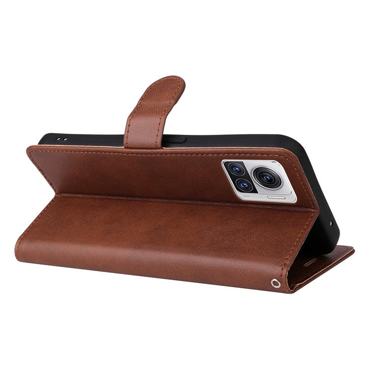 KT Leather Series-2 for Motorola Moto X30 Pro 5G / Edge 30 Ultra 5G Solid Color Wallet Case PU Leather Stand Magnetic Closure Shockproof Protective Flip Cover - Brown