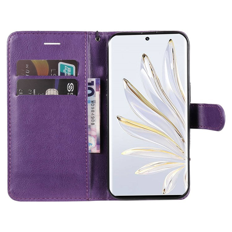 KT Leather Series-2 for Honor 70 5G PU Leather Flip Phone Case Full Body Protection Stand Solid Color Wallet Magnetic Cover with Strap - Purple