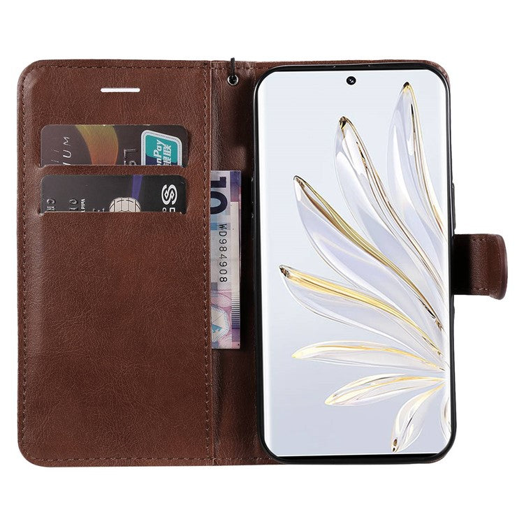KT Leather Series-2 for Honor 70 5G PU Leather Flip Phone Case Full Body Protection Stand Solid Color Wallet Magnetic Cover with Strap - Brown