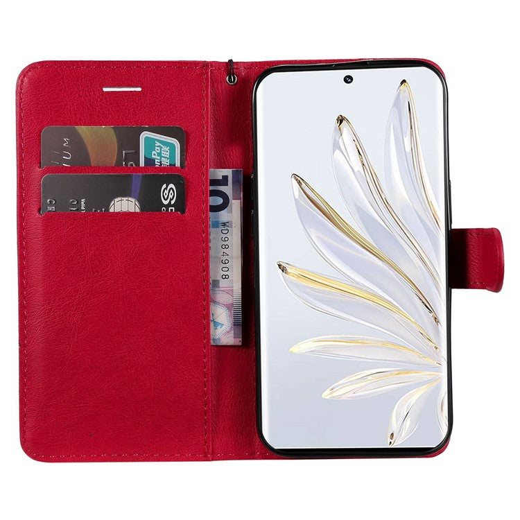 KT Leather Series-2 for Honor 70 5G PU Leather Flip Phone Case Full Body Protection Stand Solid Color Wallet Magnetic Cover with Strap - Red