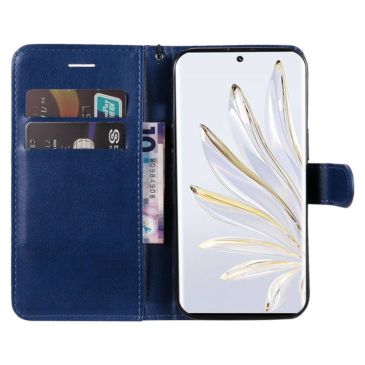 KT Leather Series-2 for Honor 70 5G PU Leather Flip Phone Case Full Body Protection Stand Solid Color Wallet Magnetic Cover with Strap - Blue