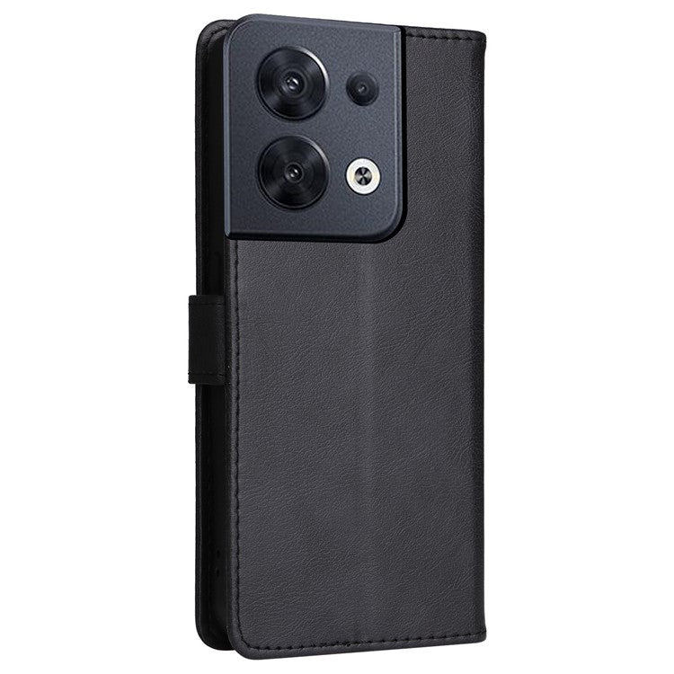 KT Leather Series-2 for Oppo Reno8 5G / Reno8 5G (Global Version) PU Leather Phone Case Solid Color Wallet Stand Magnetic Flip Cover with Strap - Black