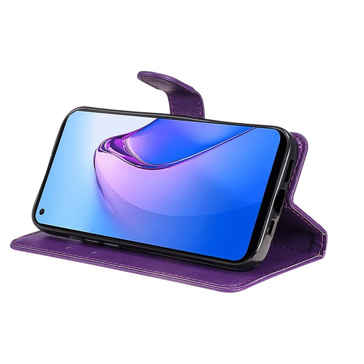 KT Leather Series-2 for Oppo Reno8 5G / Reno8 5G (Global Version) PU Leather Phone Case Solid Color Wallet Stand Magnetic Flip Cover with Strap - Purple