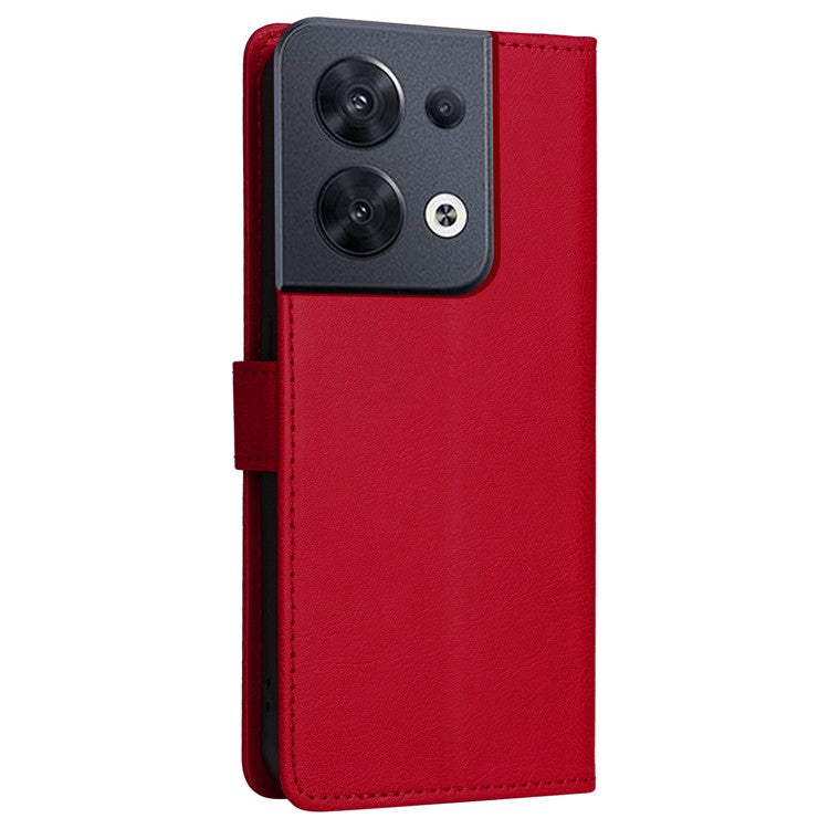 KT Leather Series-2 for Oppo Reno8 5G / Reno8 5G (Global Version) PU Leather Phone Case Solid Color Wallet Stand Magnetic Flip Cover with Strap - Red