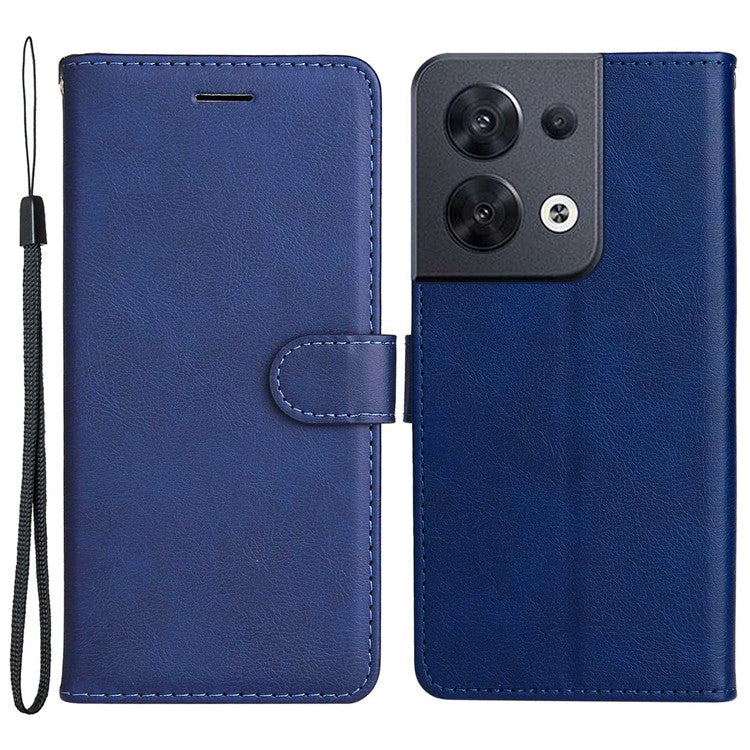 KT Leather Series-2 for Oppo Reno8 5G / Reno8 5G (Global Version) PU Leather Phone Case Solid Color Wallet Stand Magnetic Flip Cover with Strap - Blue