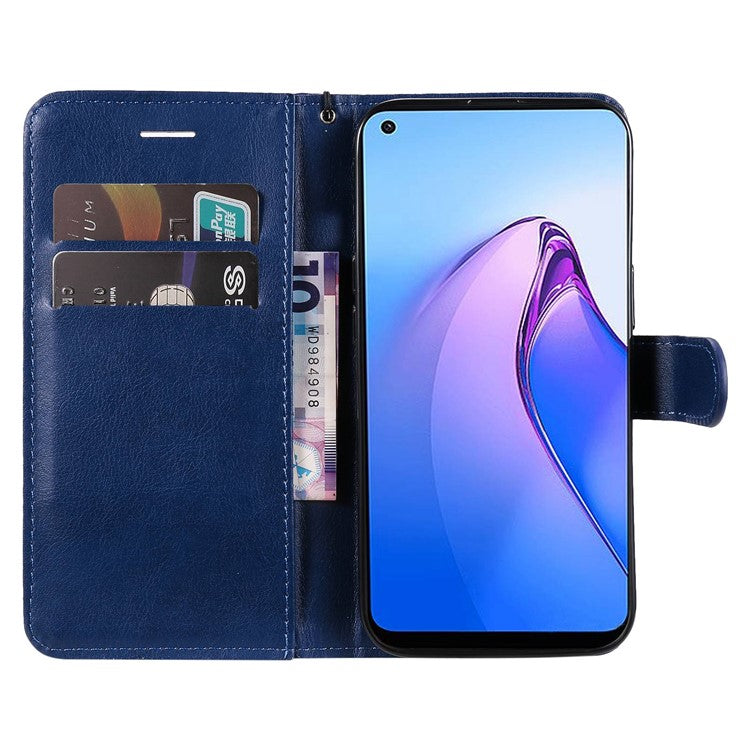 KT Leather Series-2 for Oppo Reno8 5G / Reno8 5G (Global Version) PU Leather Phone Case Solid Color Wallet Stand Magnetic Flip Cover with Strap - Blue