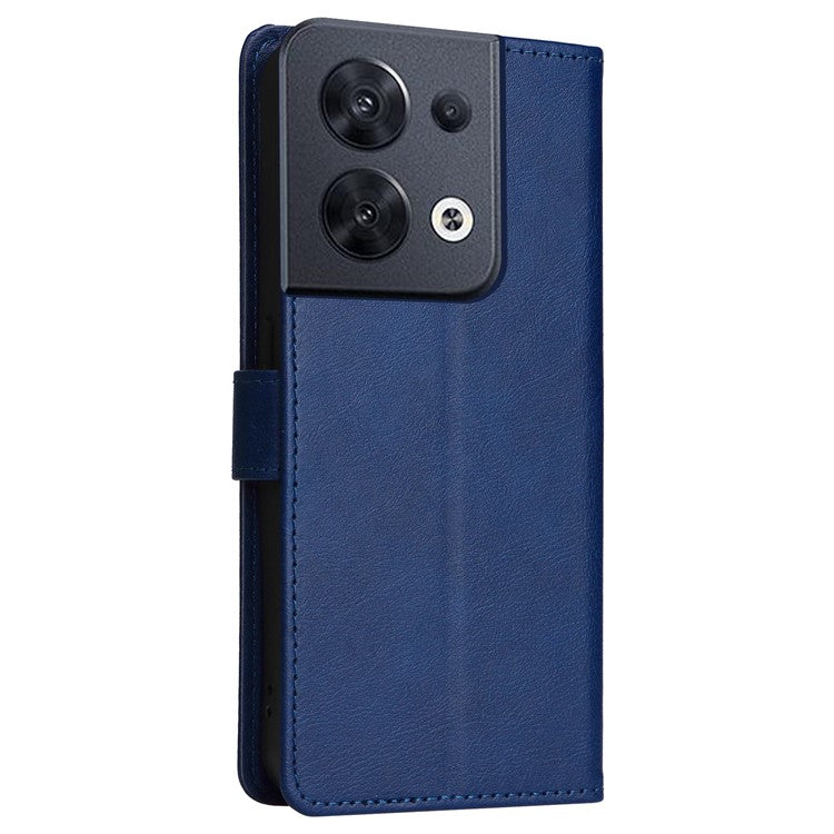 KT Leather Series-2 for Oppo Reno8 5G / Reno8 5G (Global Version) PU Leather Phone Case Solid Color Wallet Stand Magnetic Flip Cover with Strap - Blue