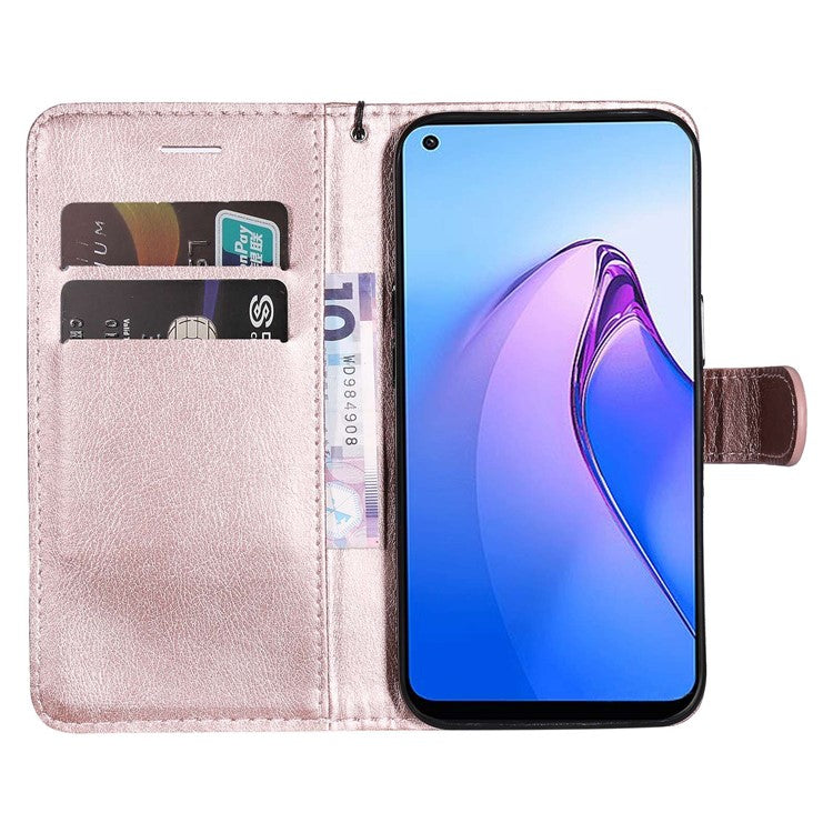 KT Leather Series-2 for Oppo Reno8 5G / Reno8 5G (Global Version) PU Leather Phone Case Solid Color Wallet Stand Magnetic Flip Cover with Strap - Rose Gold