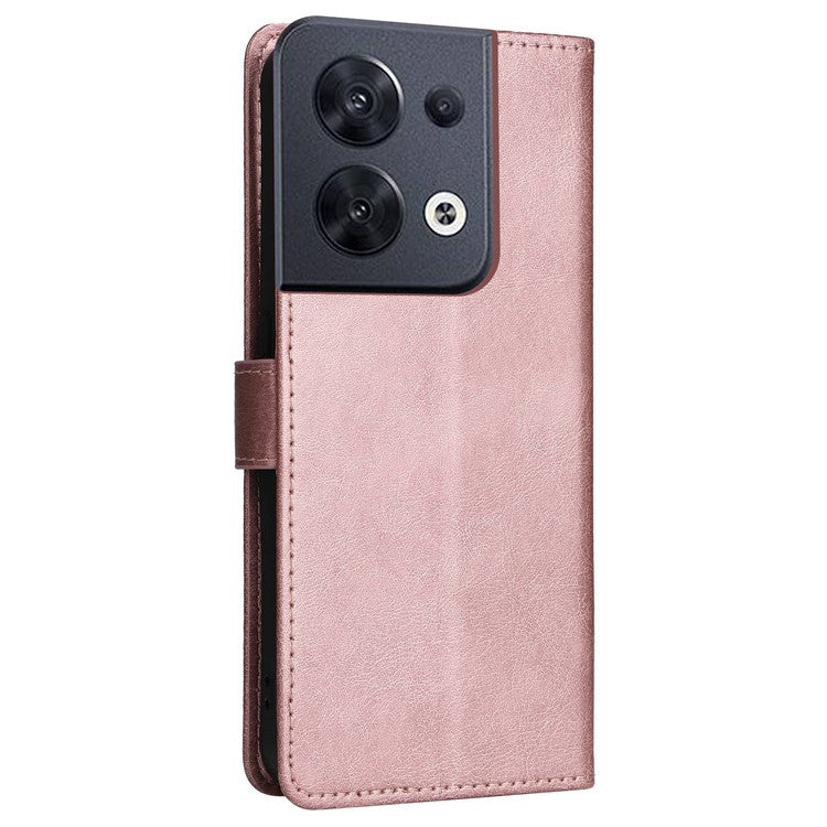 KT Leather Series-2 for Oppo Reno8 5G / Reno8 5G (Global Version) PU Leather Phone Case Solid Color Wallet Stand Magnetic Flip Cover with Strap - Rose Gold