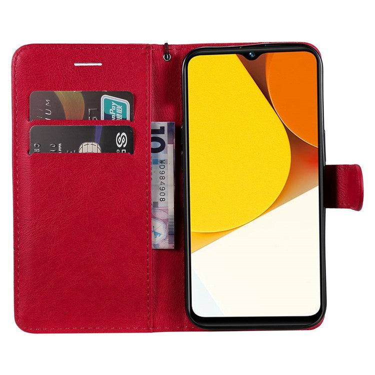 KT Leather Series-2 for vivo Y35 / Y22s 4G / Y22 4G PU Leather Solid Color Phone Case Stand Wallet Design Magnetic Shockproof Cover with Strap - Red