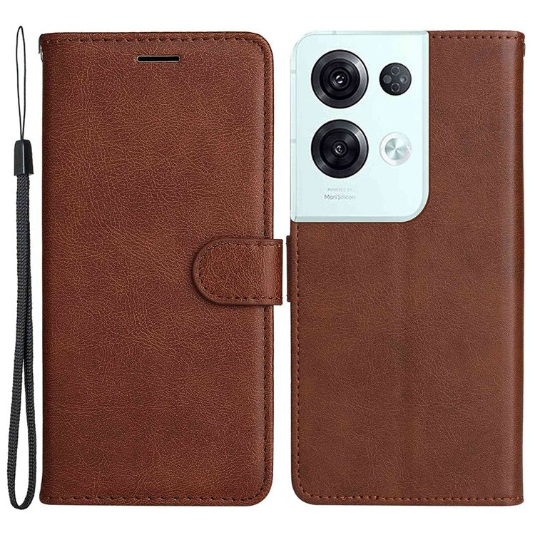 KT Leather Series-2 for Oppo Reno8 Pro 5G (Global Version) / Reno8 Pro+ (China) 5G Wallet Phone Case Solid Color PU Leather Magnetic Closure Flip Stand Cover with Strap - Brown