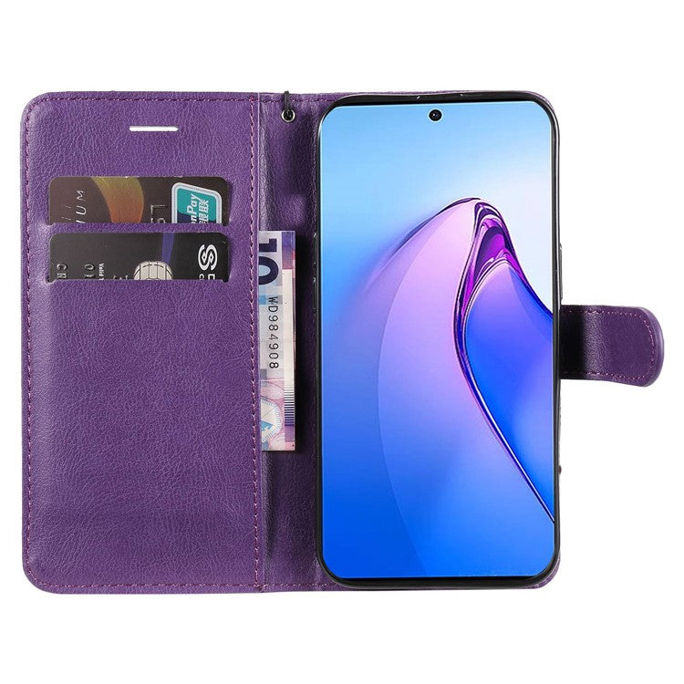 KT Leather Series-2 for Oppo Reno8 Pro 5G (Global Version) / Reno8 Pro+ (China) 5G Wallet Phone Case Solid Color PU Leather Magnetic Closure Flip Stand Cover with Strap - Purple