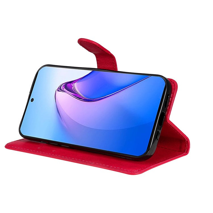 KT Leather Series-2 for Oppo Reno8 Pro 5G (Global Version) / Reno8 Pro+ (China) 5G Wallet Phone Case Solid Color PU Leather Magnetic Closure Flip Stand Cover with Strap - Red