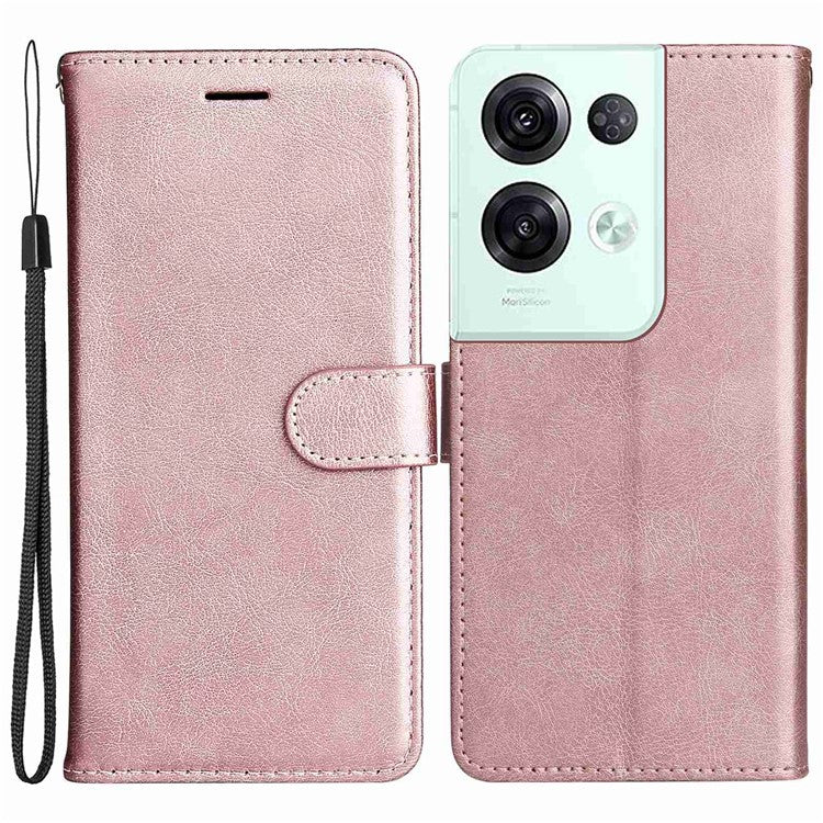 KT Leather Series-2 for Oppo Reno8 Pro 5G (Global Version) / Reno8 Pro+ (China) 5G Wallet Phone Case Solid Color PU Leather Magnetic Closure Flip Stand Cover with Strap - Rose Gold