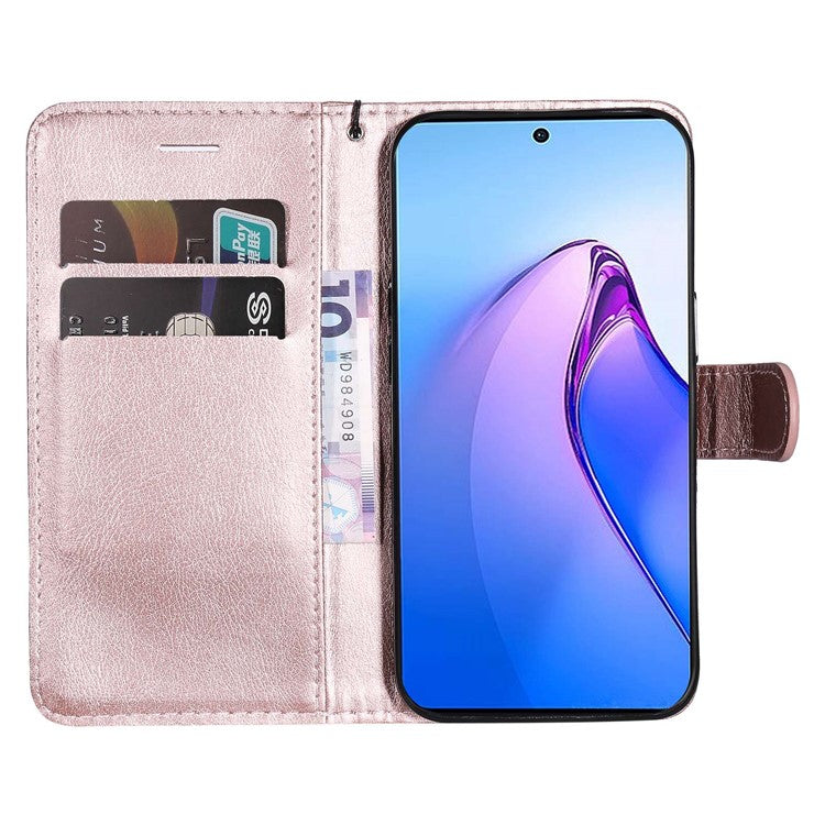 KT Leather Series-2 for Oppo Reno8 Pro 5G (Global Version) / Reno8 Pro+ (China) 5G Wallet Phone Case Solid Color PU Leather Magnetic Closure Flip Stand Cover with Strap - Rose Gold