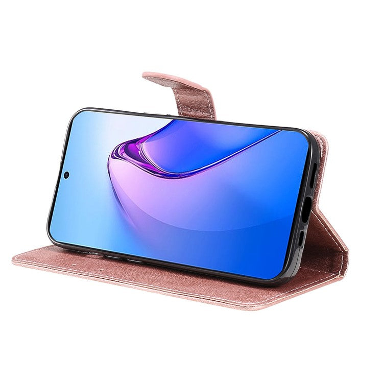 KT Leather Series-2 for Oppo Reno8 Pro 5G (Global Version) / Reno8 Pro+ (China) 5G Wallet Phone Case Solid Color PU Leather Magnetic Closure Flip Stand Cover with Strap - Rose Gold