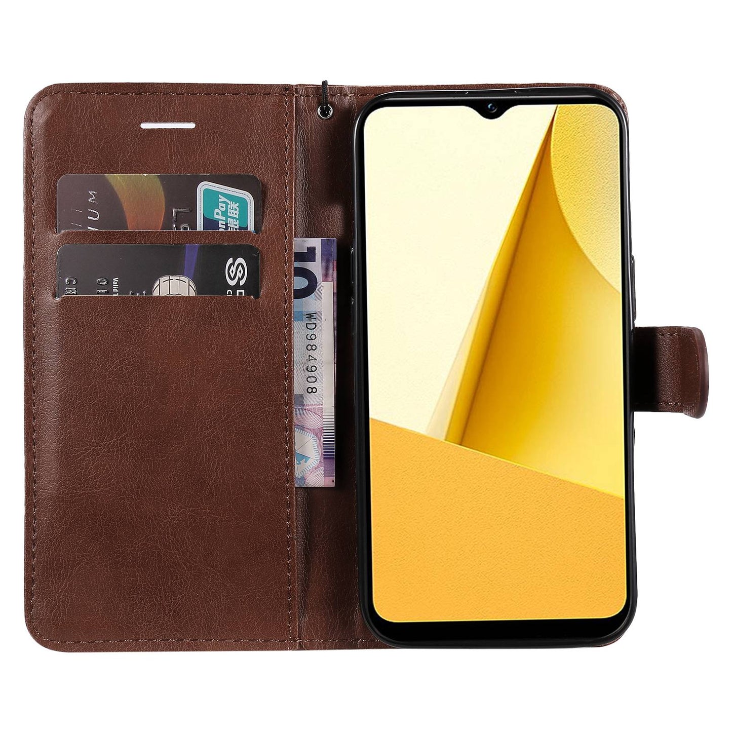 KT Leather Series-2 for vivo Y16 4G / Y02s 4G PU Leather Flip Wallet Case Solid Color Magnetic Closure Stand Shockproof Cover with Strap - Brown