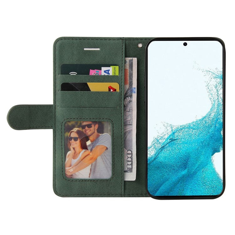 KT Leather Series-1 For Samsung Galaxy S23 Dual-color Splicing PU Leather Phone Wallet Case Viewing Stand Drop-proof Cover with Strap - Green