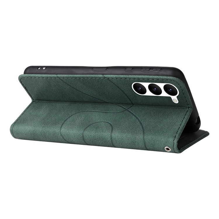 KT Leather Series-1 For Samsung Galaxy S23 Dual-color Splicing PU Leather Phone Wallet Case Viewing Stand Drop-proof Cover with Strap - Green