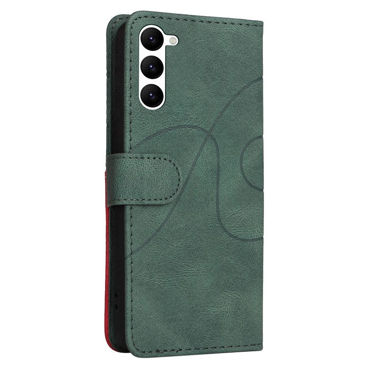 KT Leather Series-1 For Samsung Galaxy S23 Dual-color Splicing PU Leather Phone Wallet Case Viewing Stand Drop-proof Cover with Strap - Green
